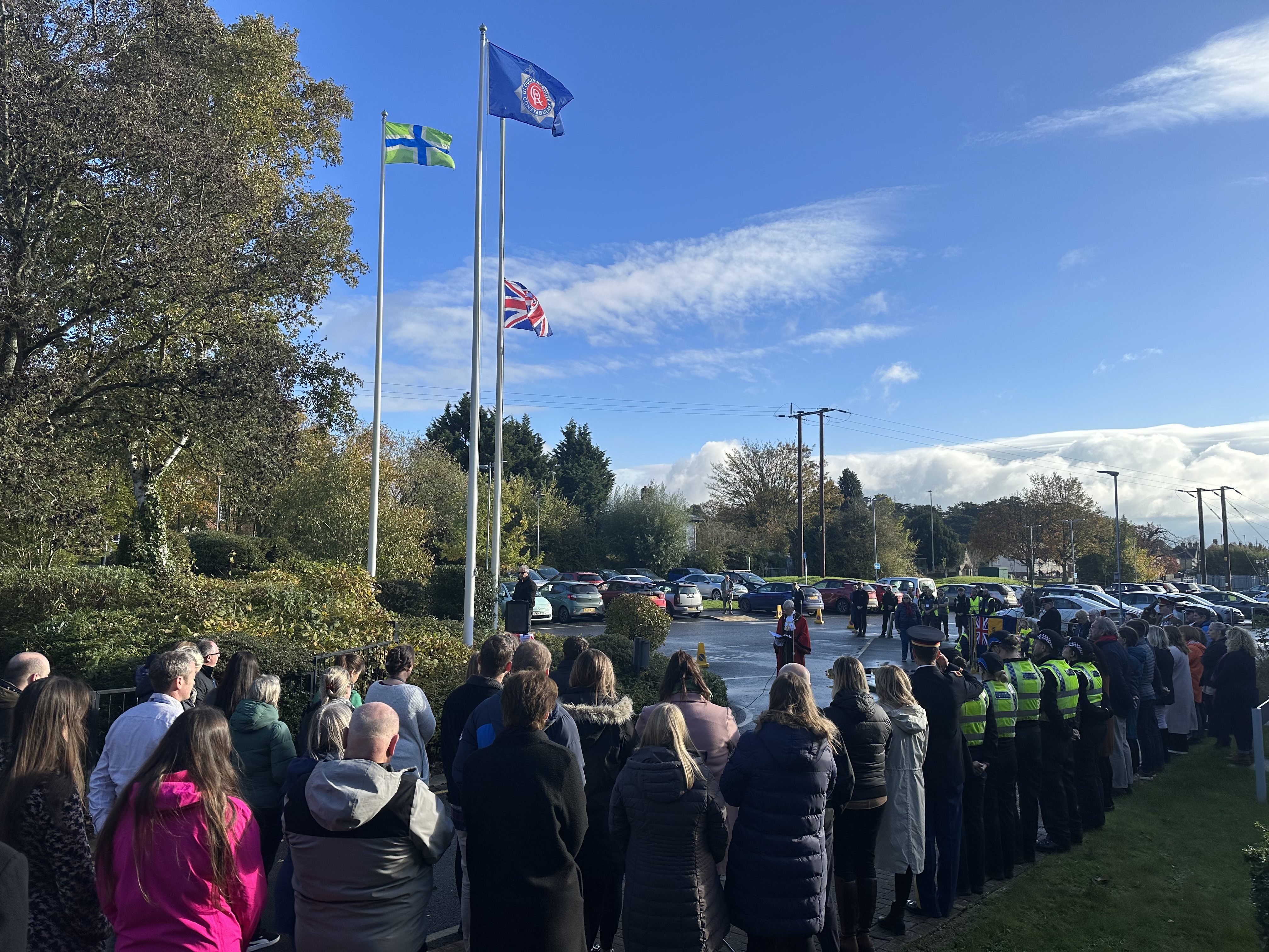 Remembrance ceremony led by Mayor of Tewkesbury, Councillor Ian Yates, outside the Public Services Centre.