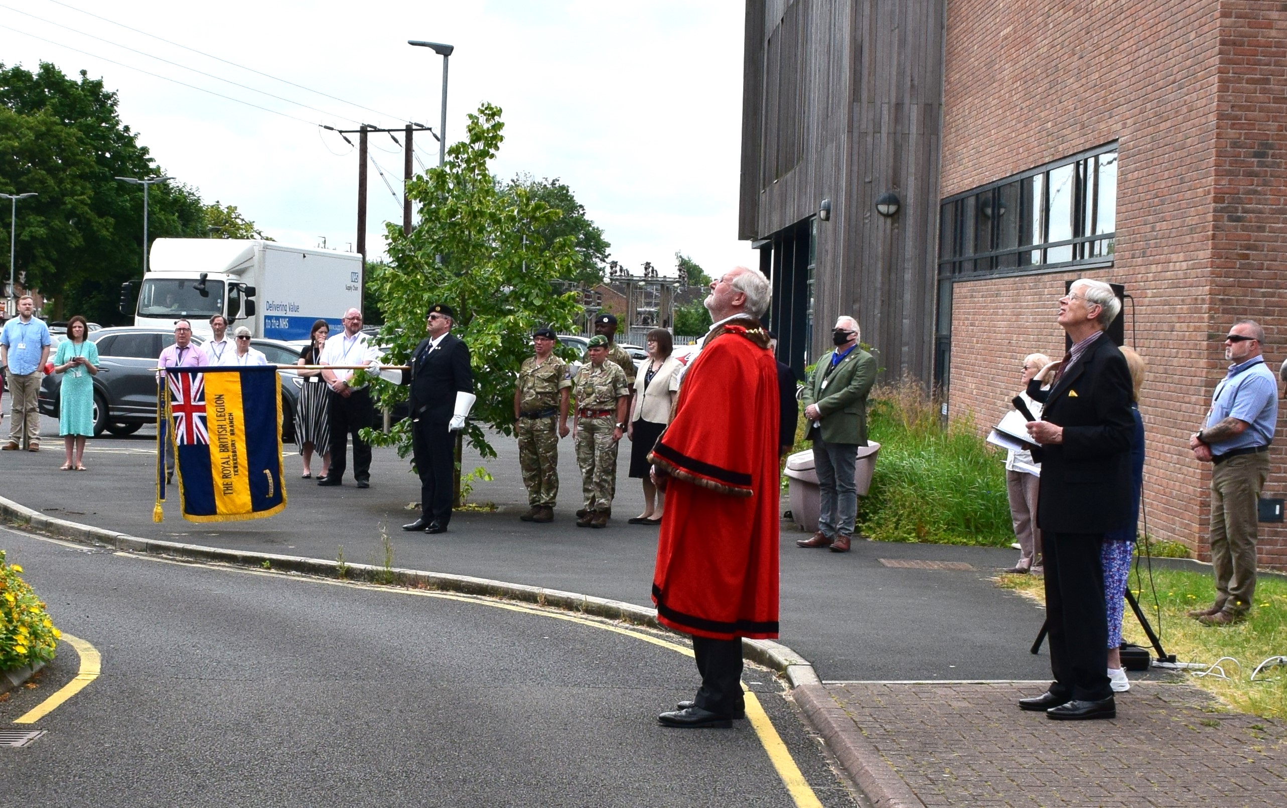Tewkesbury Borough Mayor with armed forces personnel and veterans, and staff from Tewkesbury Borough council