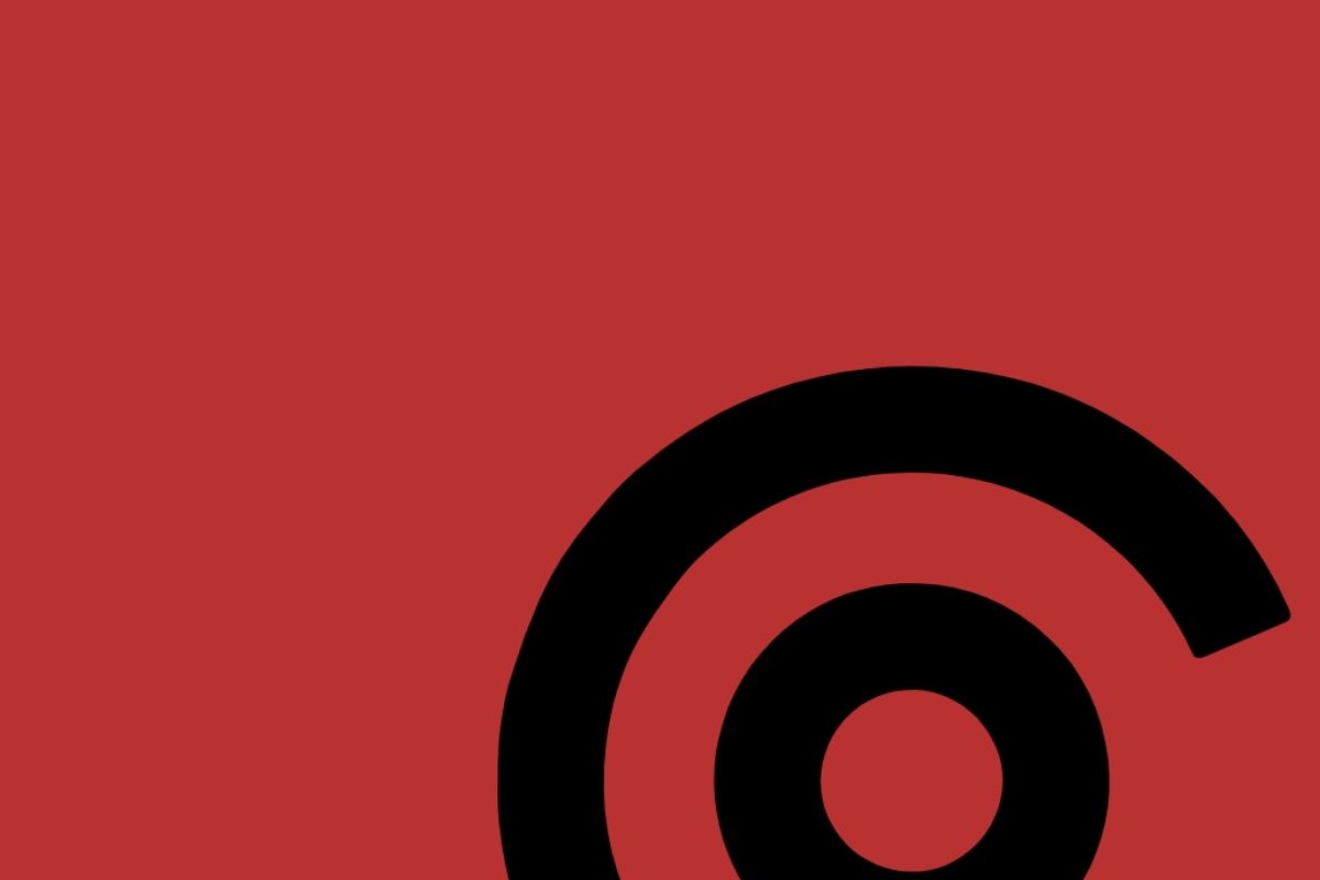 Red graphic with CFEU black swirl
