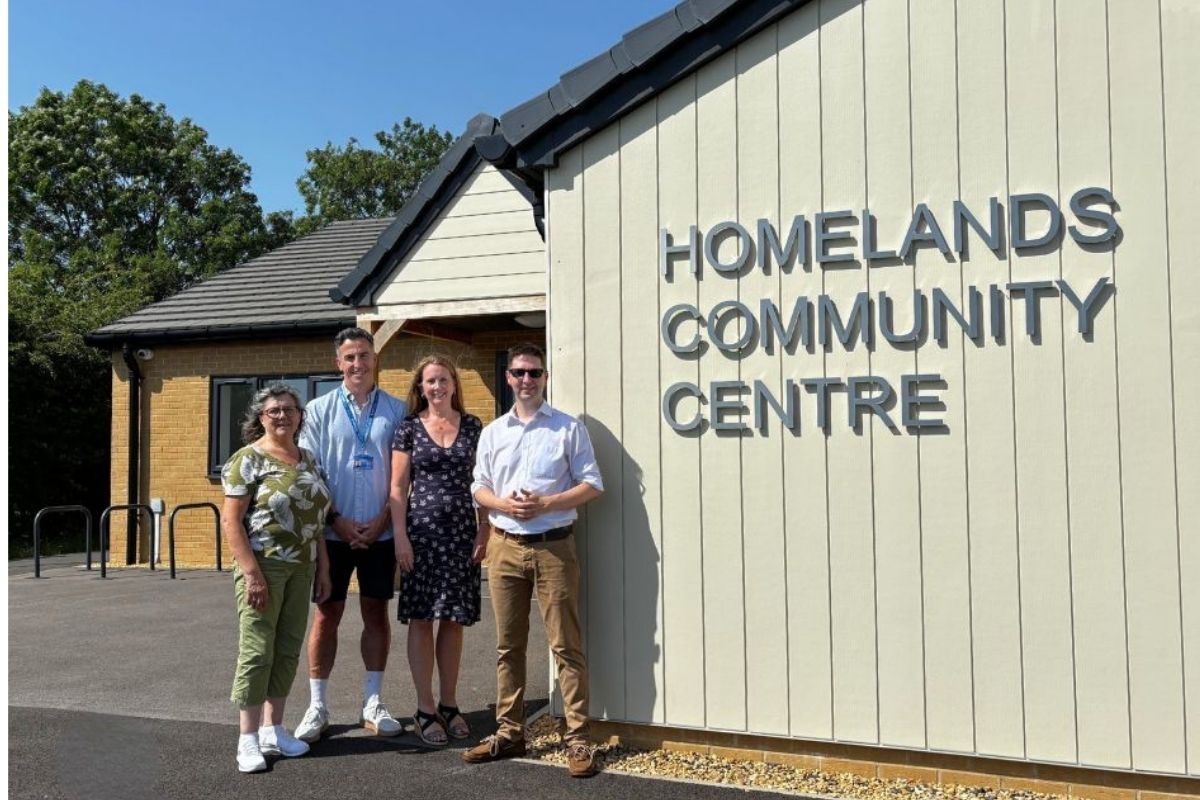 Image of representatives from Tewkesbury Borough Council and Move More, outside the Homelands building