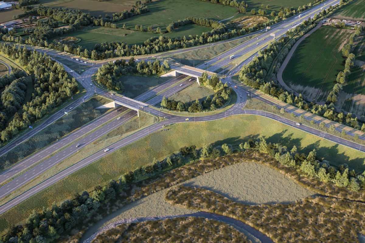an overview of a motorway junction